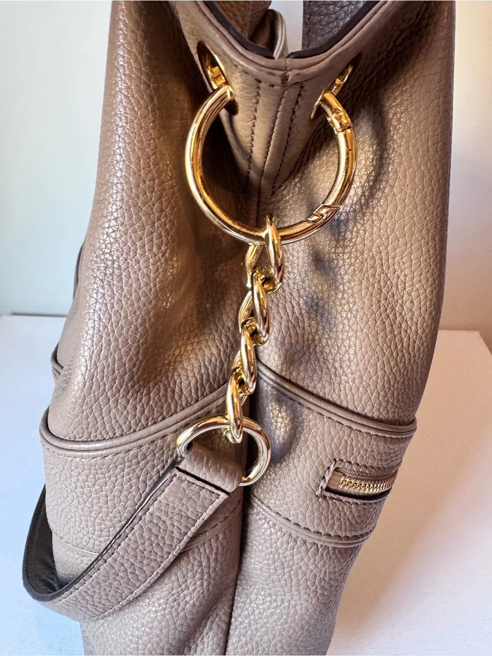 Michael Kors Jamesport Taupe Pebbled Leather Hobo with Gold Hardware large tote
